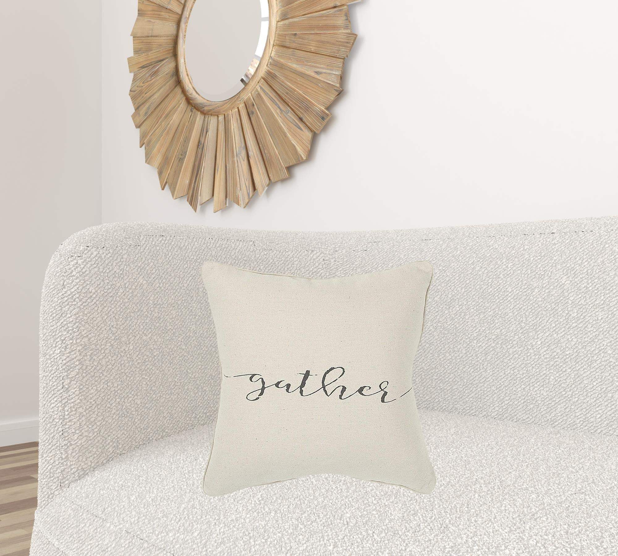 Gray and Cream Canvas Gather Decorative Throw Pillow - Homeroots - Flyclothing LLC