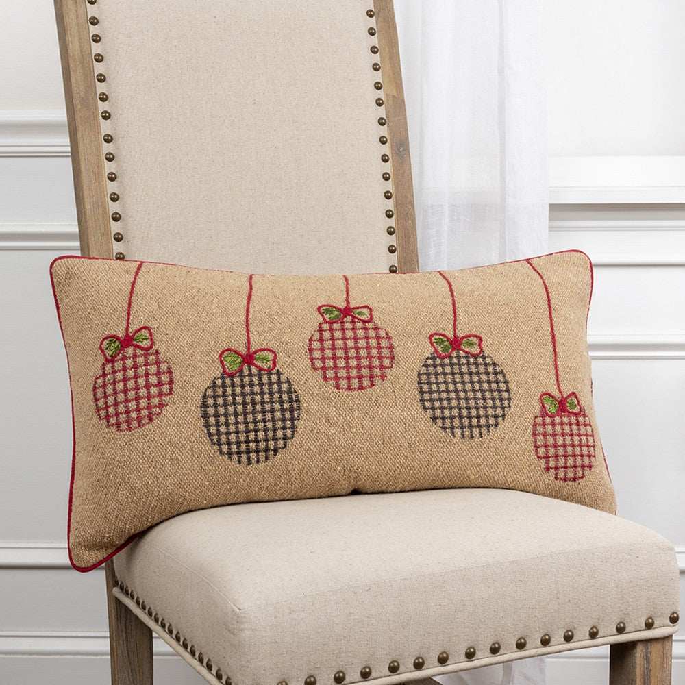 Mod Red and Black Ornaments Jute Lumbar Throw Pillow - Homeroots - Flyclothing LLC