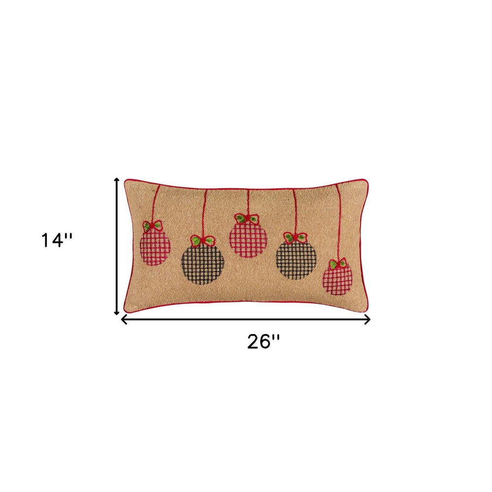 Mod Red and Black Ornaments Jute Lumbar Throw Pillow - Homeroots - Flyclothing LLC