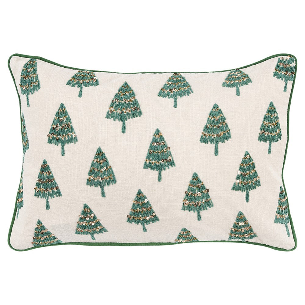 Ivory and Green Modern Christmas Tree Lumbar Throw Pillow - Homeroots