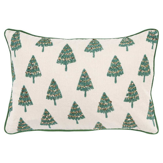 Ivory and Green Modern Christmas Tree Lumbar Throw Pillow - Homeroots - Flyclothing LLC