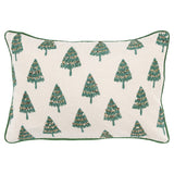 Ivory and Green Modern Christmas Tree Lumbar Throw Pillow - Homeroots