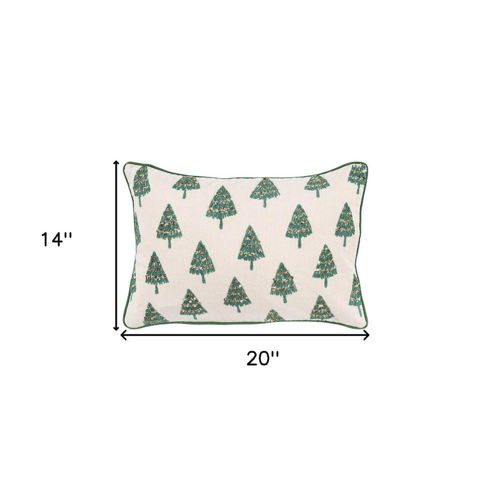 Ivory and Green Modern Christmas Tree Lumbar Throw Pillow - Homeroots - Flyclothing LLC