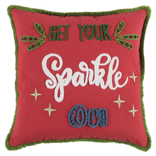 Red Green Sparkle Embroidered Throw Pillow - Homeroots