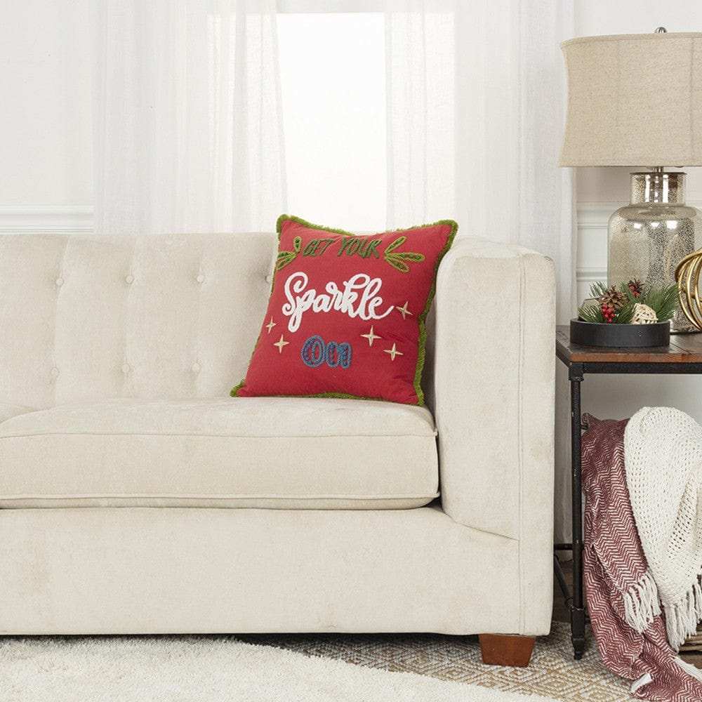 Red Green Sparkle Embroidered Throw Pillow - Homeroots - Flyclothing LLC