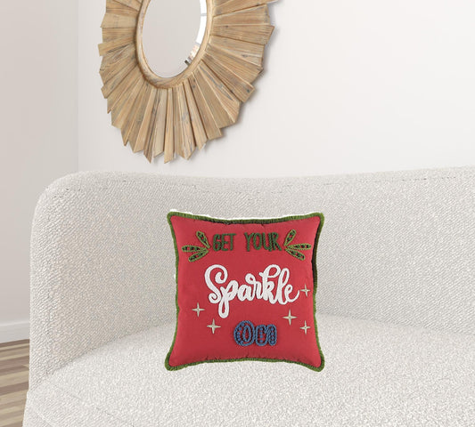 Red Green Sparkle Embroidered Throw Pillow - Homeroots