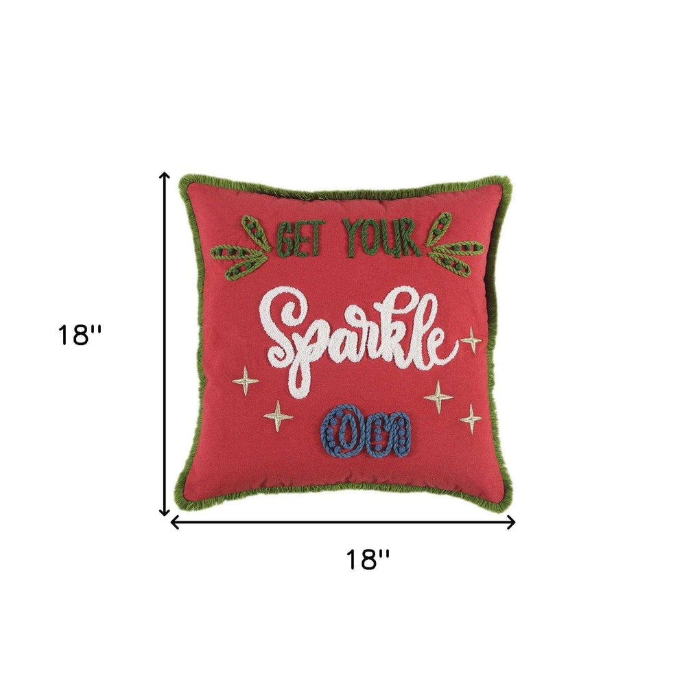 Red Green Sparkle Embroidered Throw Pillow - Homeroots - Flyclothing LLC