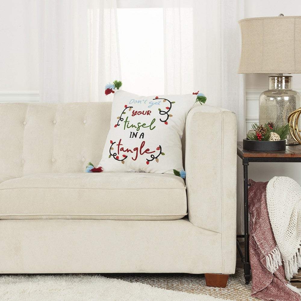Ivory Tinsel In A Tangle Dimensional Throw Pillow - Homeroots - Flyclothing LLC