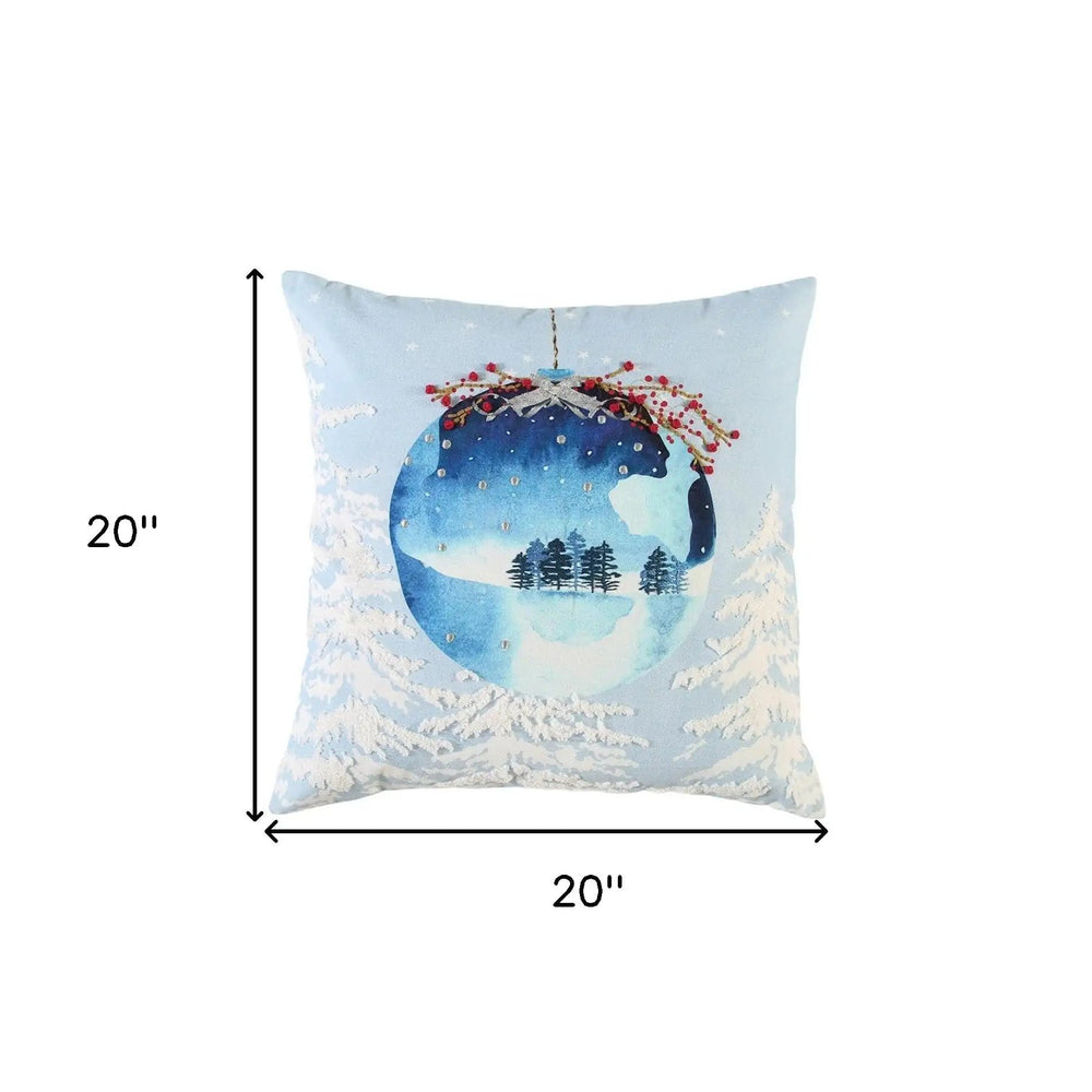 20" Blue Christmas Ornaments Cotton Throw Pillow - Homeroots - Flyclothing LLC