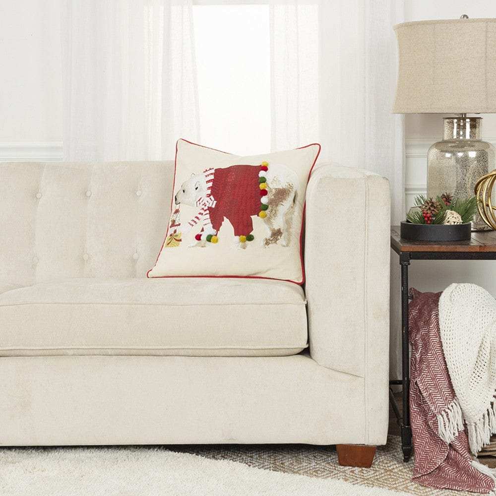 Red Polar Bear Dimensional Throw Pillow - Homeroots - Flyclothing LLC