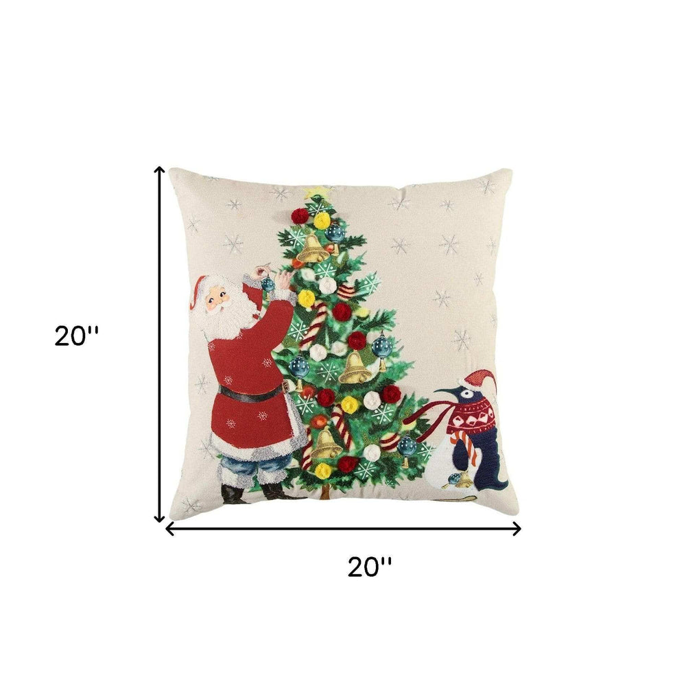 Ivory Vintage Santa and Penguin Christmas Throw Pillow - Homeroots - Flyclothing LLC