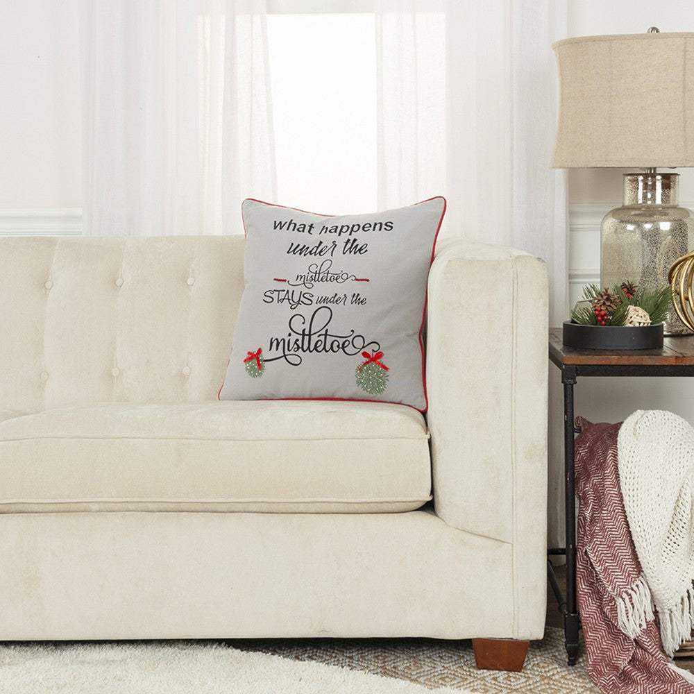 Gray What Happens Under the Mistletoe Throw Pillow - Homeroots - Flyclothing LLC