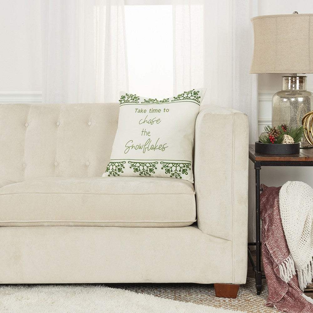 Chase the Snowflakes Green and White Decorative Throw Pillow - Homeroots - Flyclothing LLC