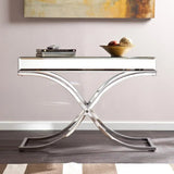 42" Silver Mirrored Glass Cross Leg Console Table - Homeroots