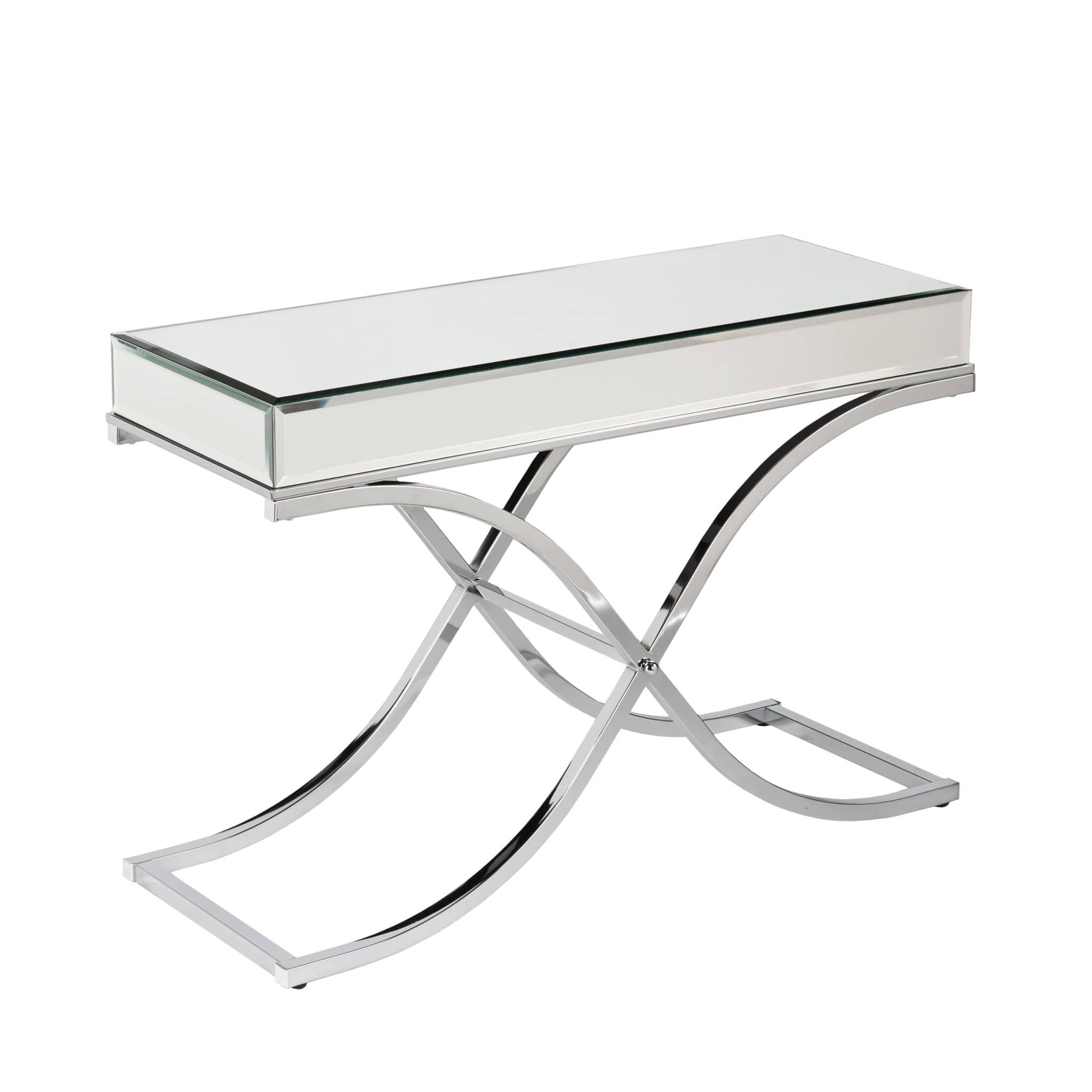 42" Silver Mirrored Glass Cross Leg Console Table - Homeroots - Flyclothing LLC