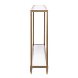 56" Clear and Gold Glass Mirrored Frame Console Table With Shelves - Homeroots