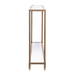 56" Clear and Gold Glass Mirrored Frame Console Table With Shelves - Homeroots