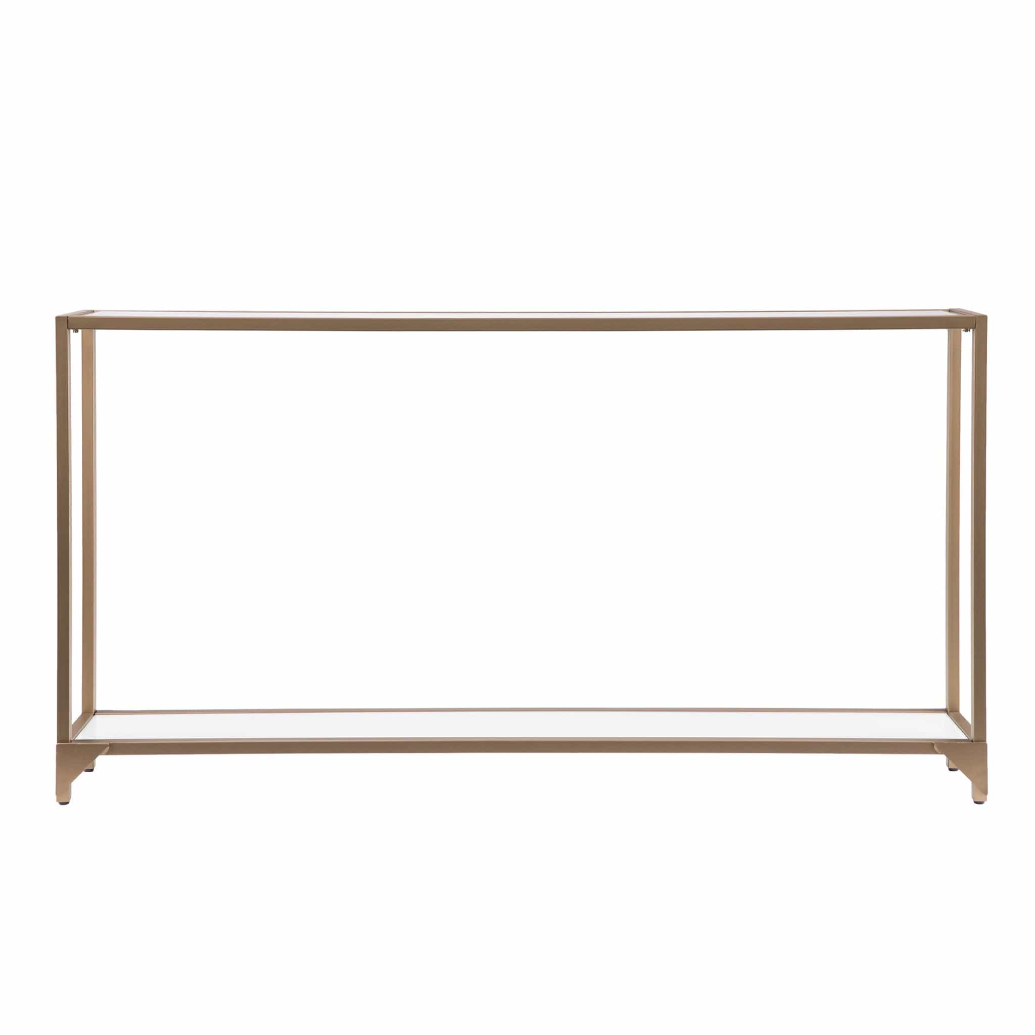 56" Clear and Gold Glass Mirrored Frame Console Table With Shelves - Homeroots