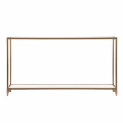 56" Clear and Gold Glass Mirrored Frame Console Table With Shelves - Homeroots