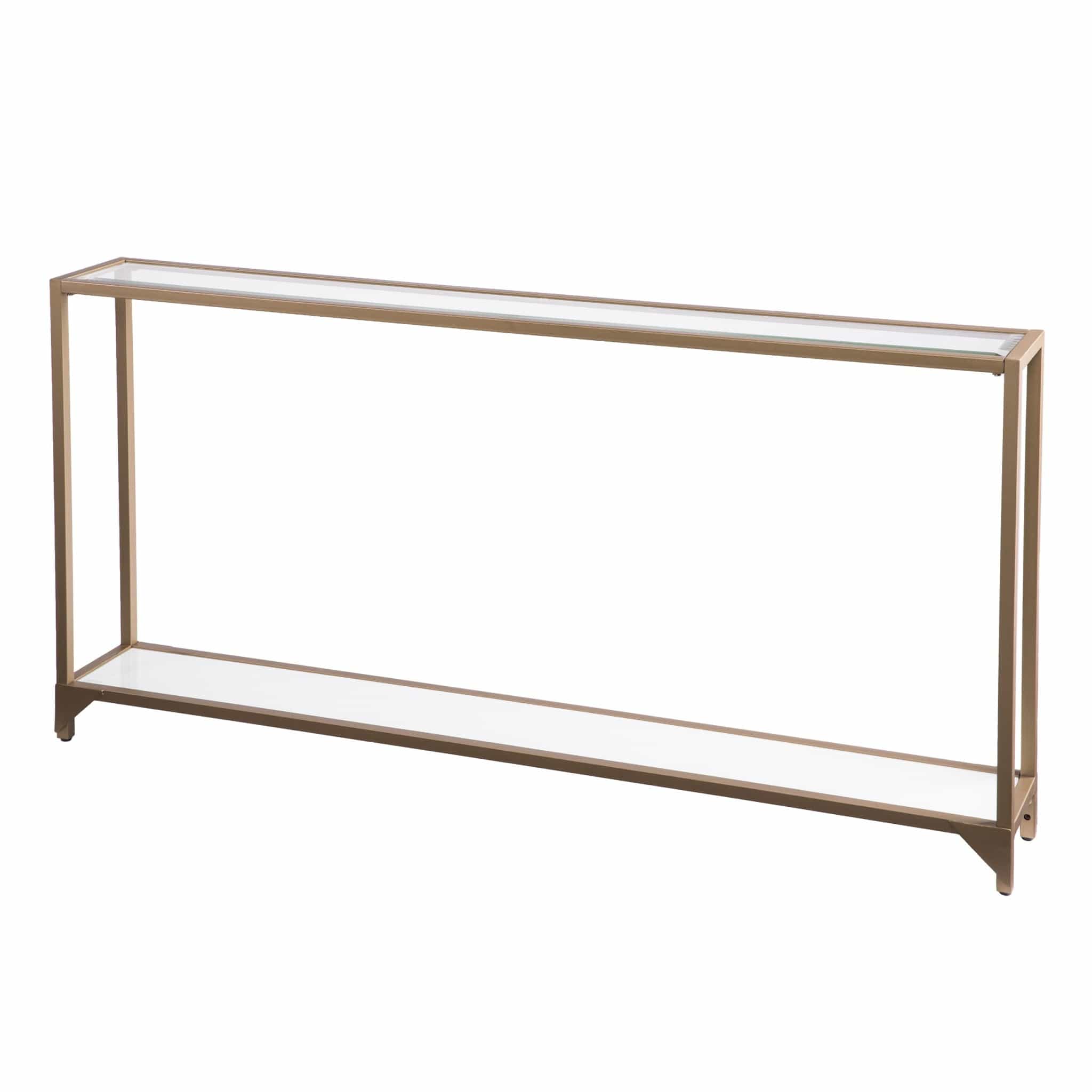 56" Clear and Gold Glass Mirrored Frame Console Table With Shelves - Homeroots