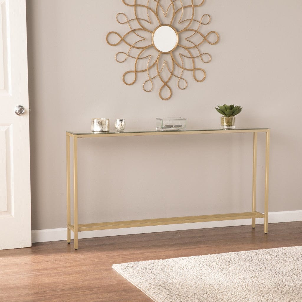 56" Silver and Gold Mirrored Glass Console Table - Homeroots