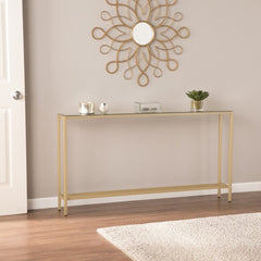 56" Silver and Gold Mirrored Glass Console Table - Homeroots