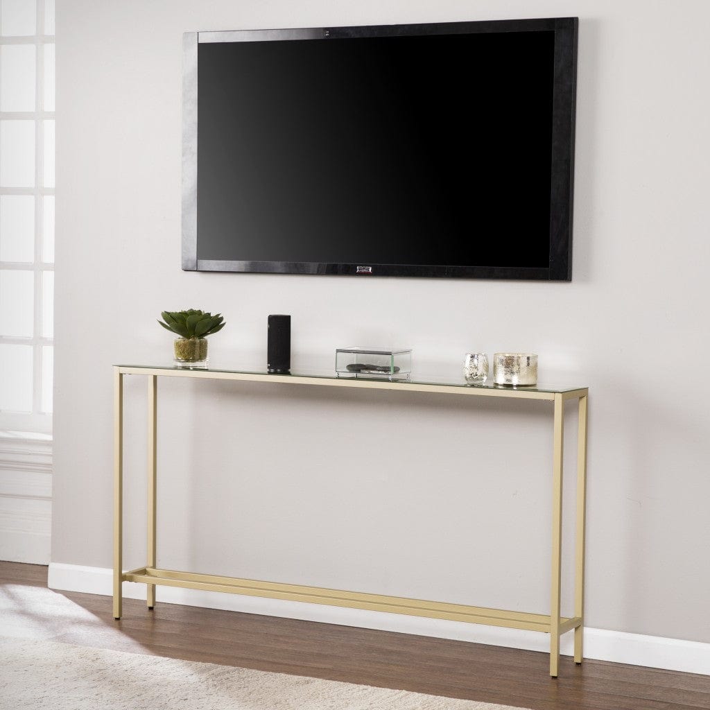 56" Silver and Gold Mirrored Glass Console Table - Homeroots