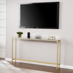 56" Silver and Gold Mirrored Glass Console Table - Homeroots