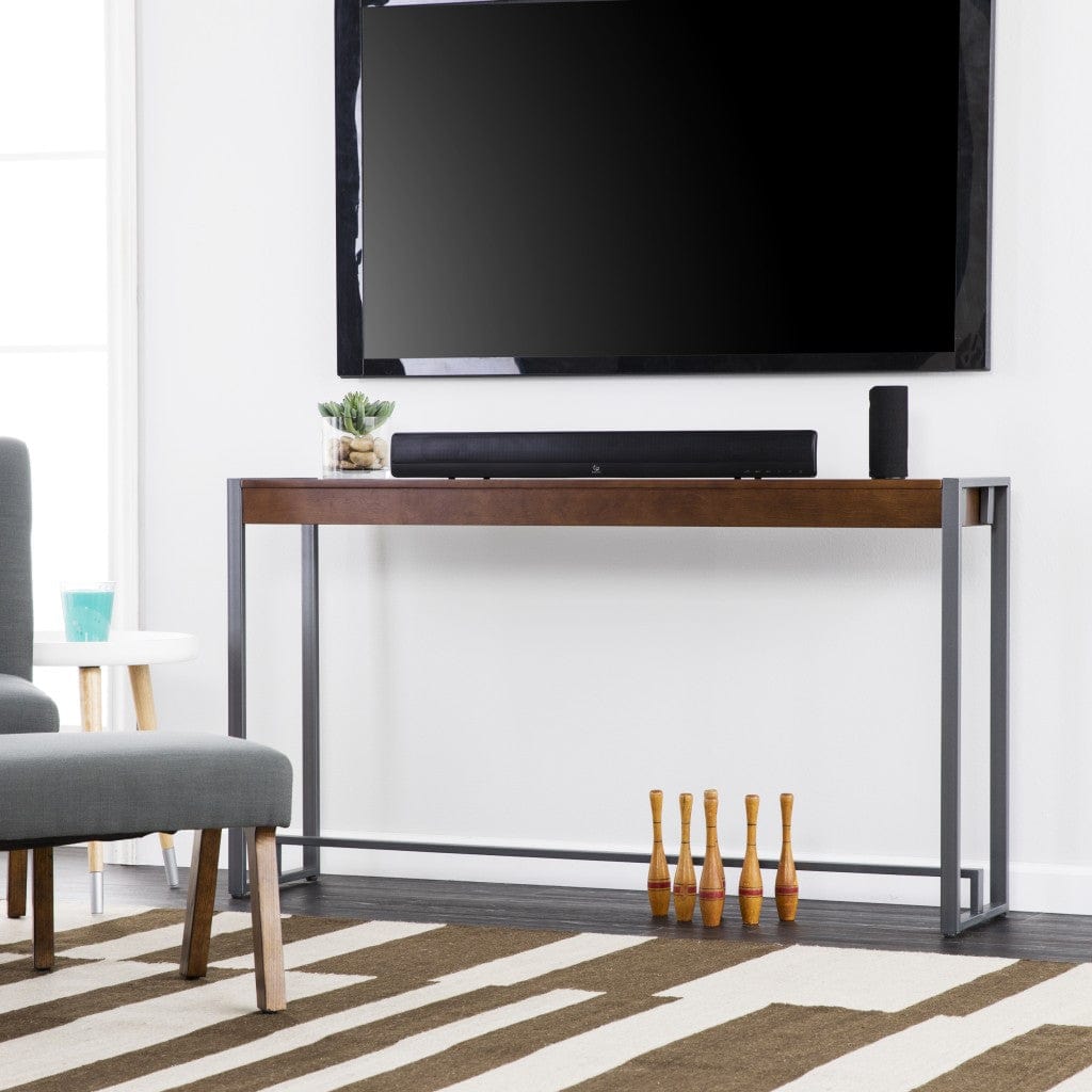 54" Dark Brown and Gunmetal Sled Console Table - Homeroots