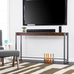 54" Dark Brown and Gunmetal Sled Console Table - Homeroots