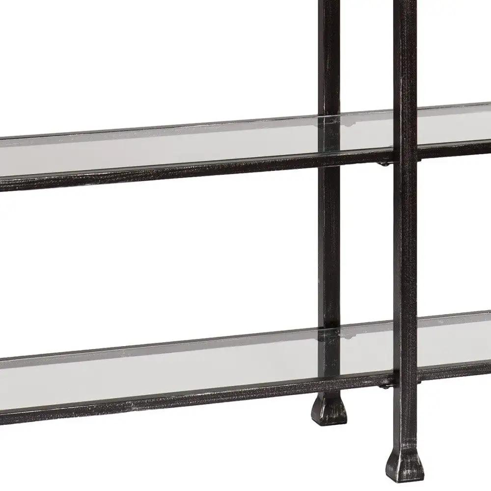 49" Clear and Black Glass Distressed Floor Shelf Console Table With Storage - Homeroots - Flyclothing LLC