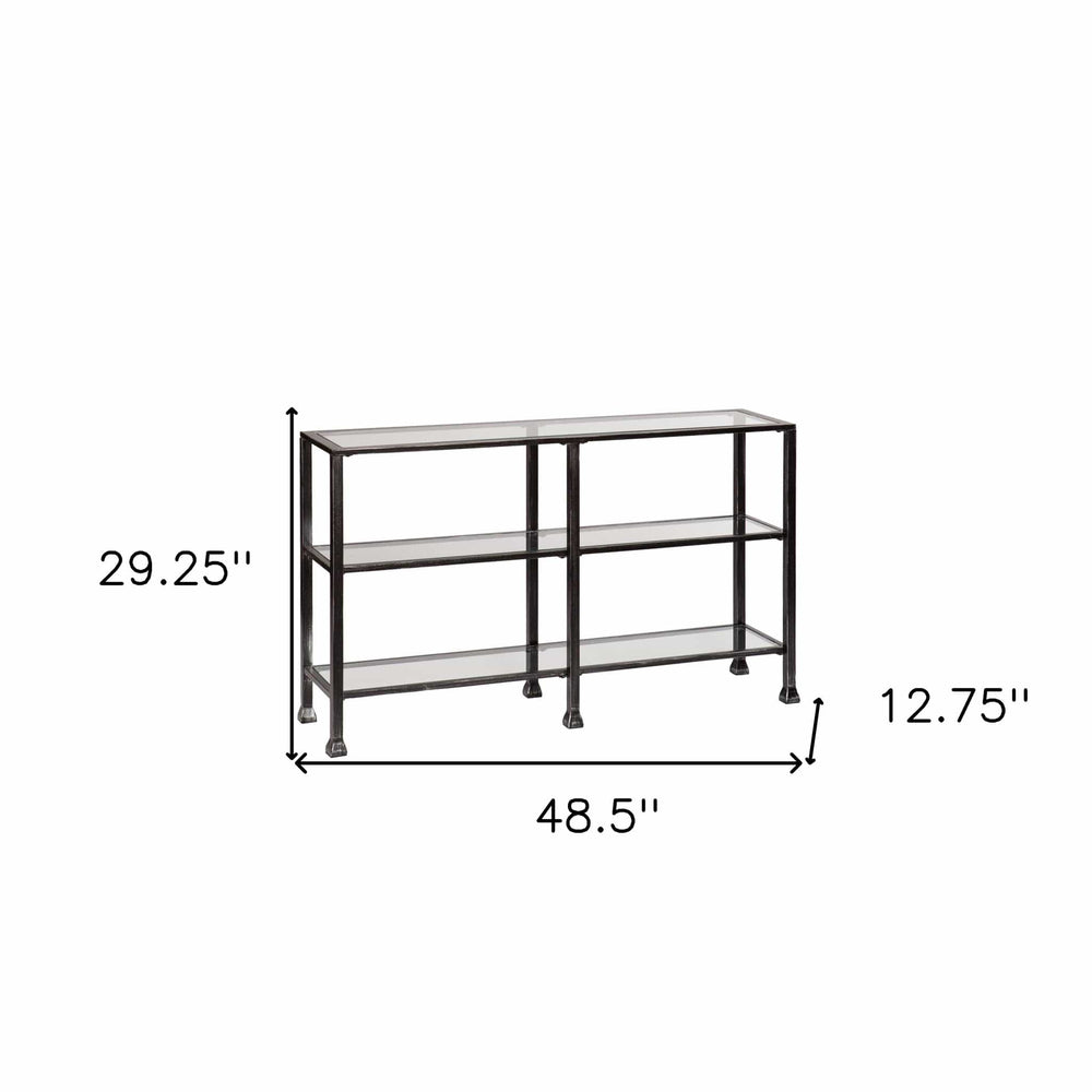49" Clear and Black Glass Distressed Floor Shelf Console Table With Storage - Homeroots - Flyclothing LLC