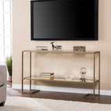 52" Clear and Gold Glass Mirrored Sled Console Table With Shelves - Homeroots - Flyclothing LLC