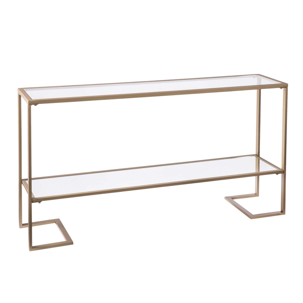 52" Clear and Gold Glass Mirrored Sled Console Table With Shelves - Homeroots - Flyclothing LLC