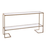52" Clear and Gold Glass Mirrored Sled Console Table With Shelves - Homeroots