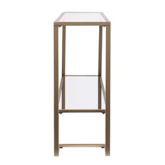52" Clear and Gold Glass Mirrored Sled Console Table With Shelves - Homeroots
