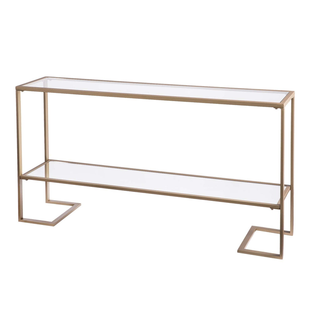 52" Clear and Gold Glass Mirrored Sled Console Table With Shelves - Homeroots - Flyclothing LLC