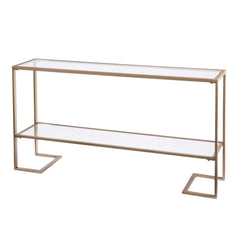 52" Clear and Gold Glass Mirrored Sled Console Table With Shelves - Homeroots