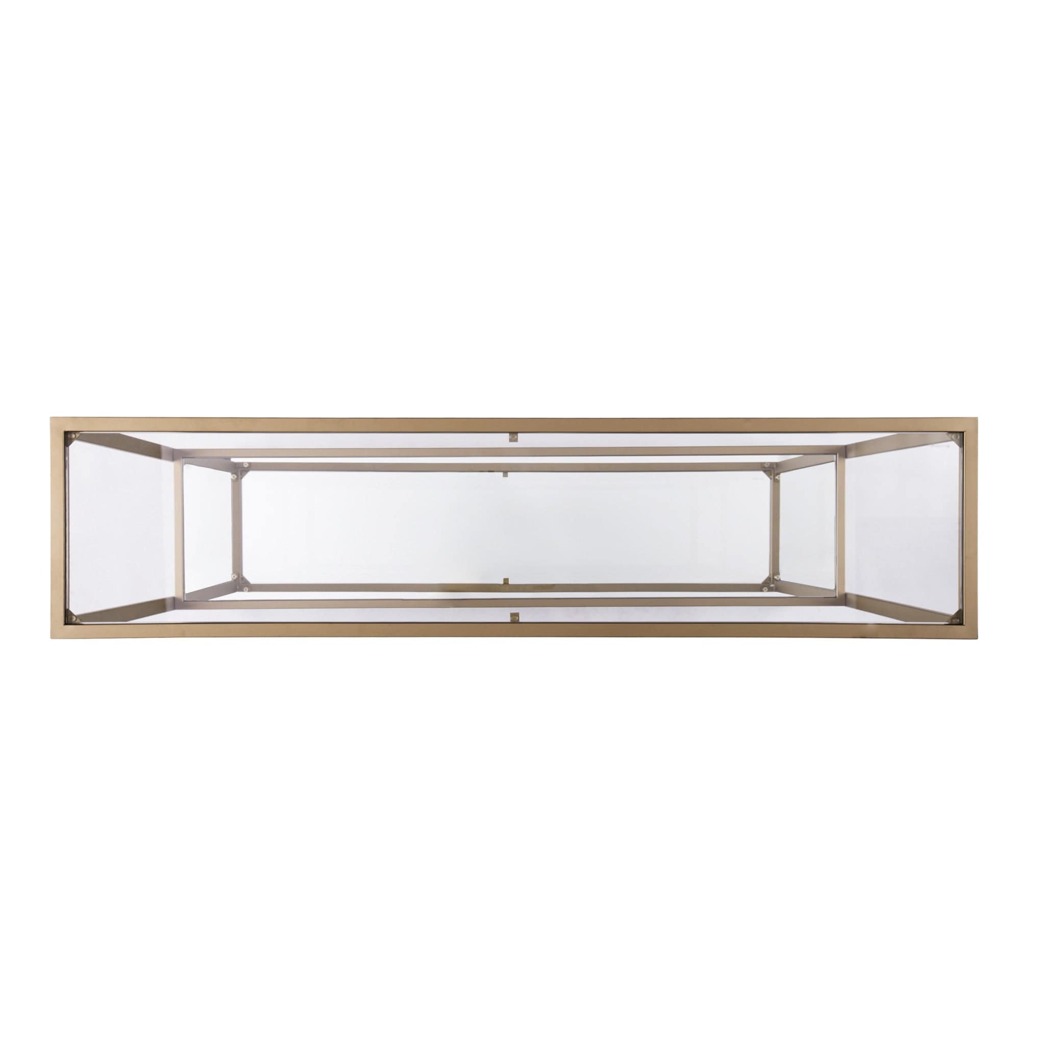 52" Clear and Gold Glass Mirrored Sled Console Table With Shelves - Homeroots