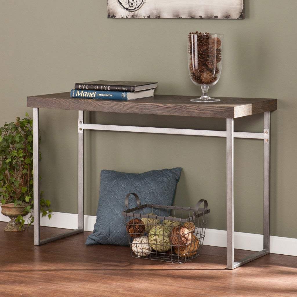 46" Gray Brown and Silver Distressed Sled Console Table - Homeroots - Flyclothing LLC