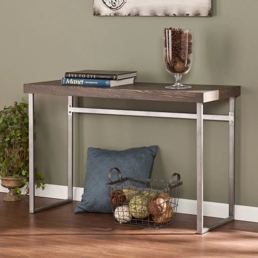 46" Gray Brown and Silver Distressed Sled Console Table - Homeroots - Flyclothing LLC