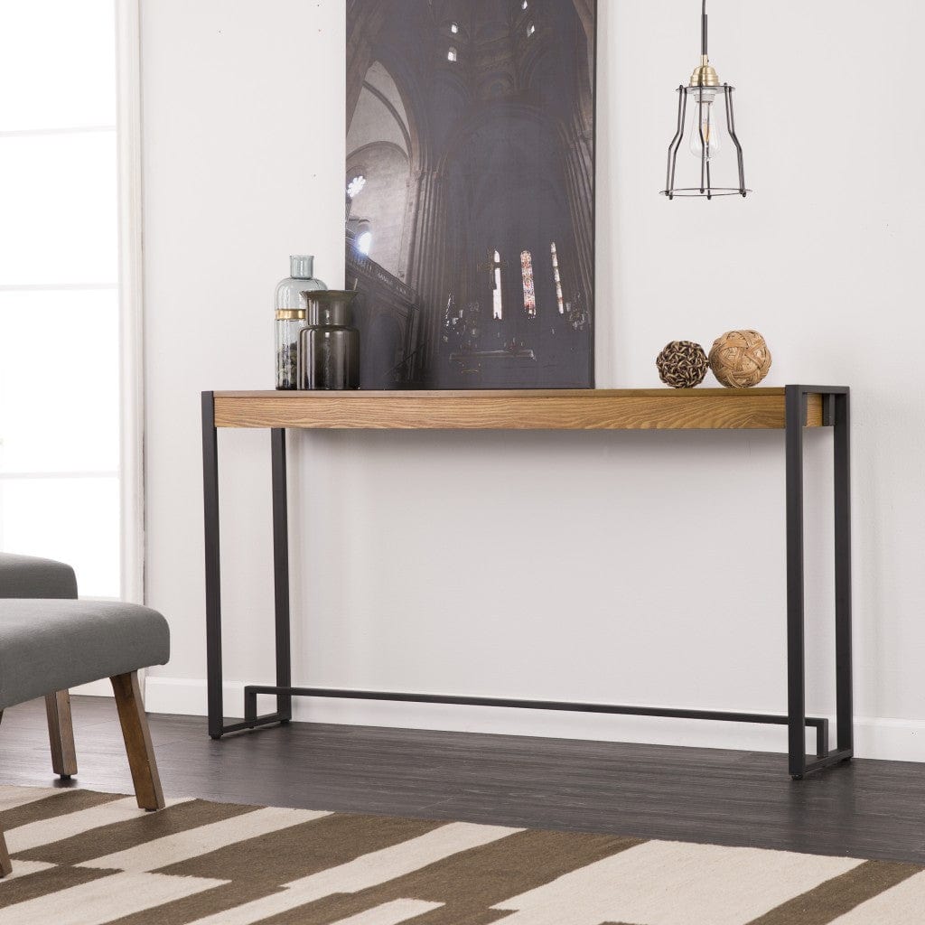 54" Gray Brown and Black Distressed Sled Console Table - Homeroots