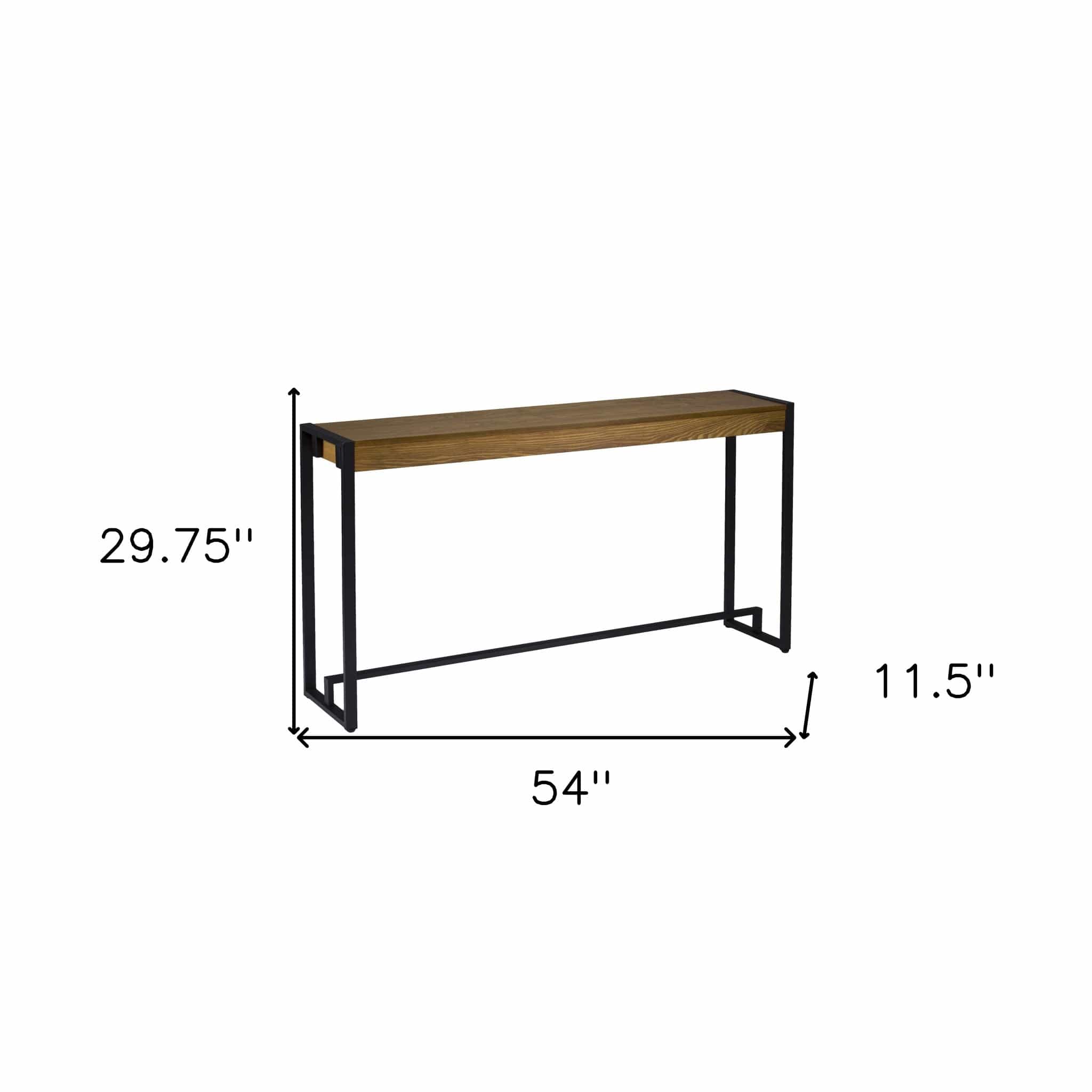 54" Gray Brown and Black Distressed Sled Console Table - Homeroots