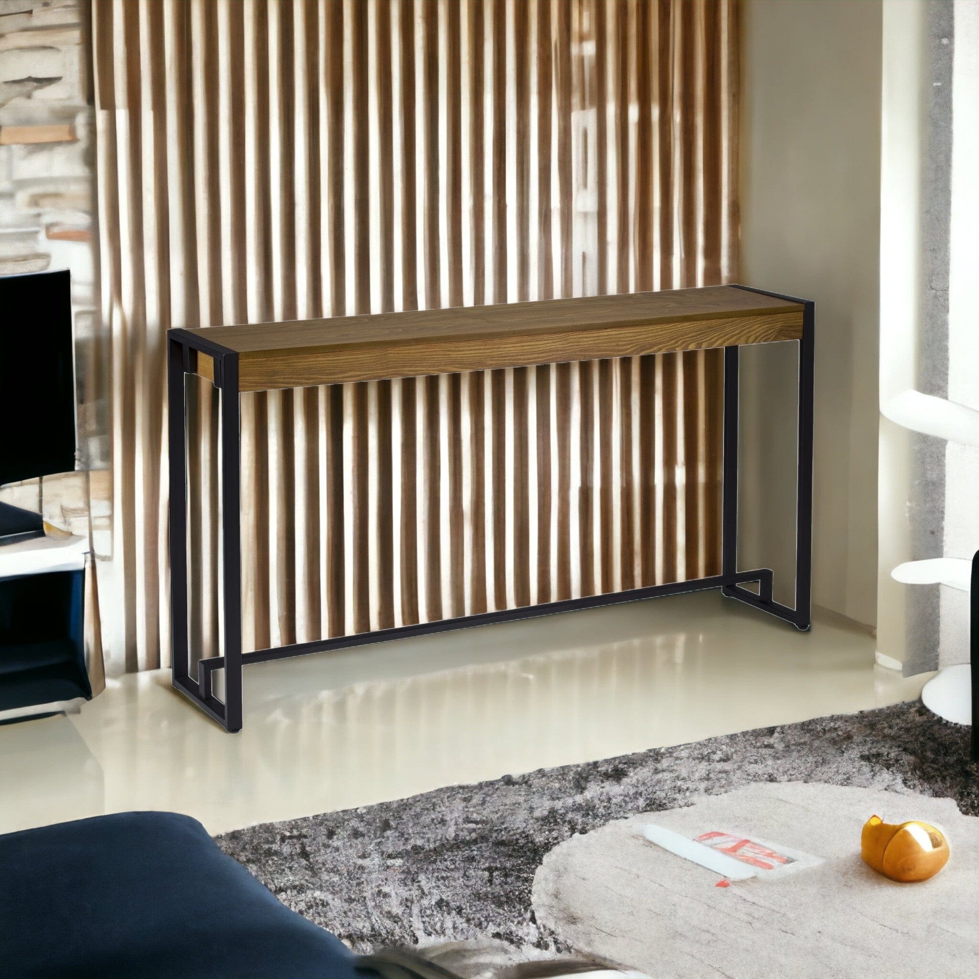 54" Gray Brown and Black Distressed Sled Console Table - Homeroots