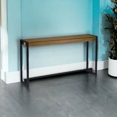 54" Gray Brown and Black Distressed Sled Console Table - Homeroots