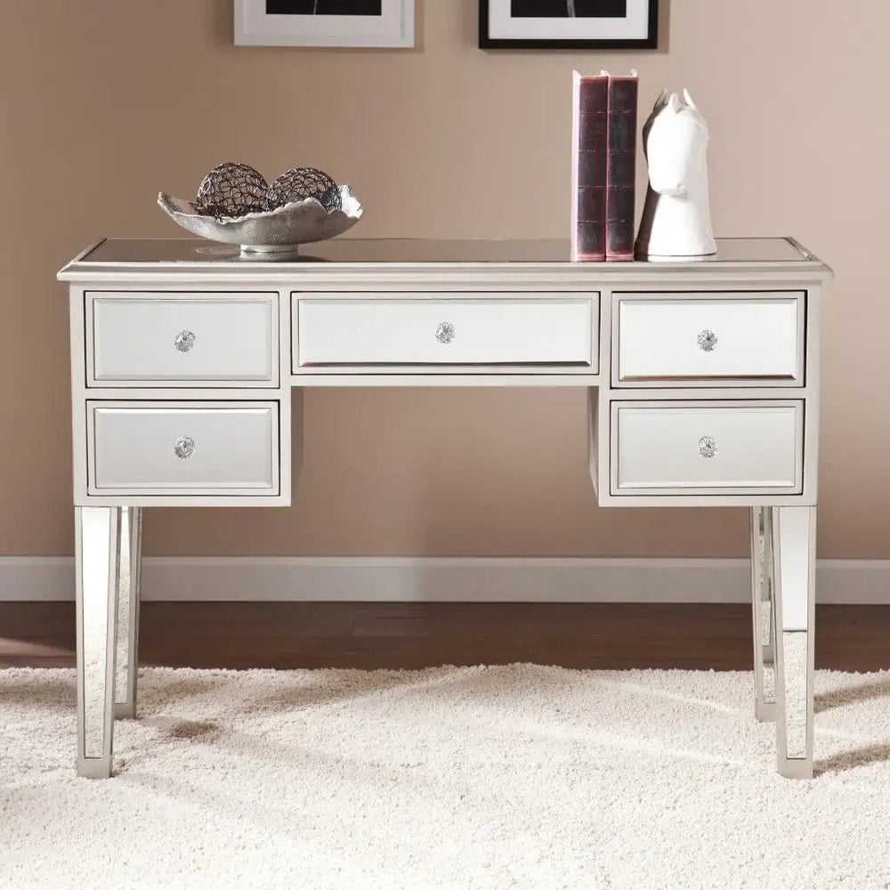 43" Silver Mirrored Glass Console Table And Drawers - Homeroots - Flyclothing LLC