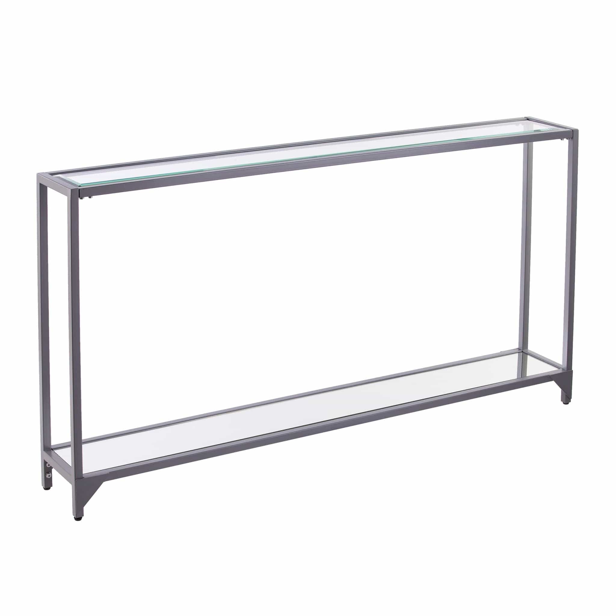 56" Clear and Silver Glass Mirrored Floor Shelf Console Table With Storage - Homeroots