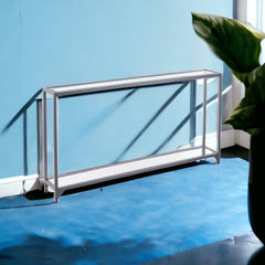 56" Clear and Silver Glass Mirrored Floor Shelf Console Table With Storage - Homeroots