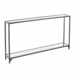56" Clear and Silver Glass Mirrored Floor Shelf Console Table With Storage - Homeroots