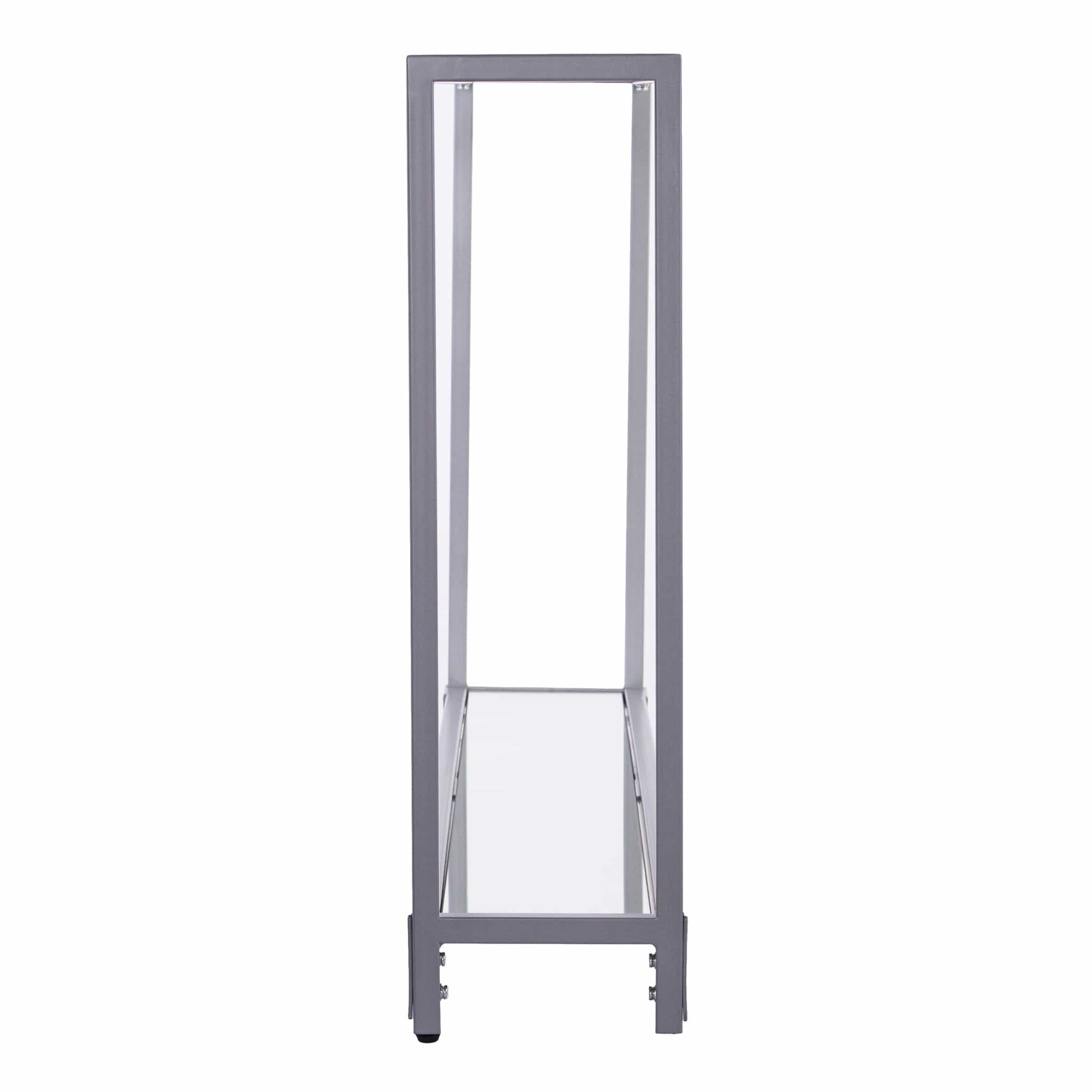 56" Clear and Silver Glass Mirrored Floor Shelf Console Table With Storage - Homeroots